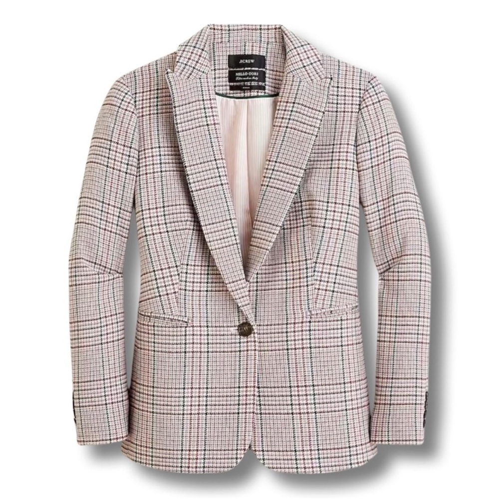J. Crew Parke Plaid Nello Gori Wool Blazer Italian Neutral Houndstooth Size 00